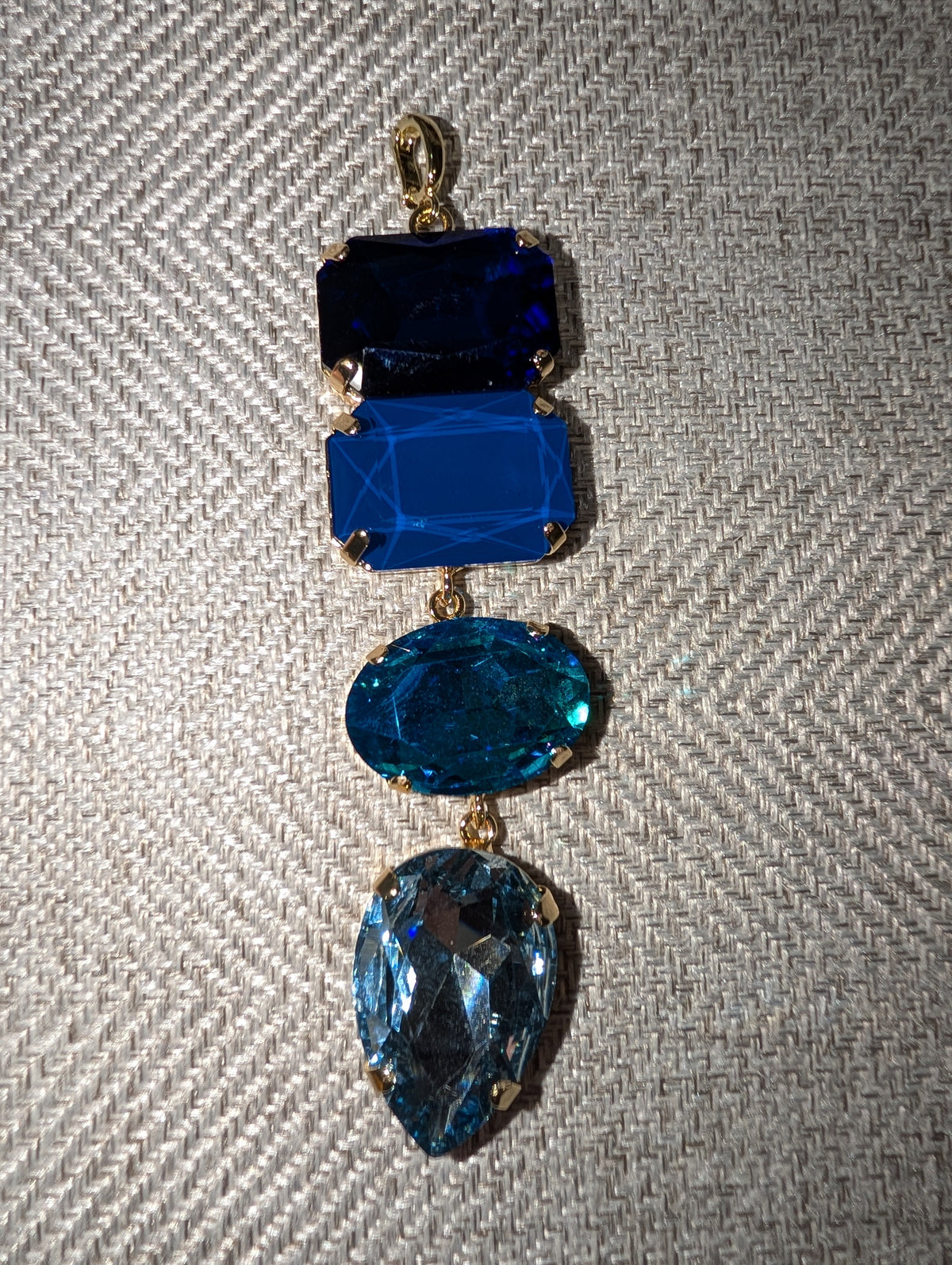 Pre Order WaFa 4-Stone Crystal Drop Pendant — blue multi colorway: navy, cobalt, teal oval, aqua teardrop