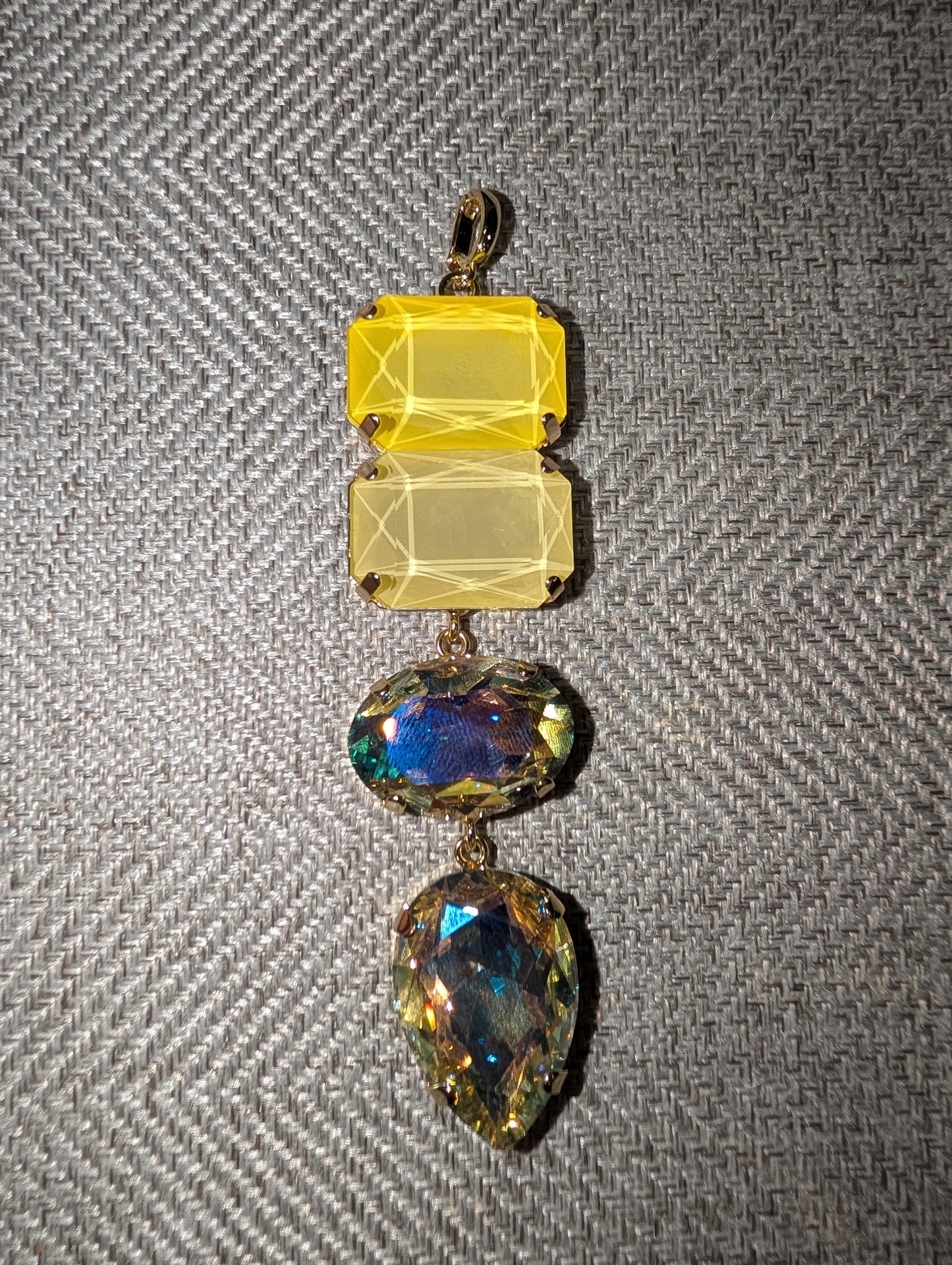 Pre Order WaFa 4-Stone Crystal Drop Pendant — neon yellow colorway: yellow, cream, AB oval, iridescent teardrop