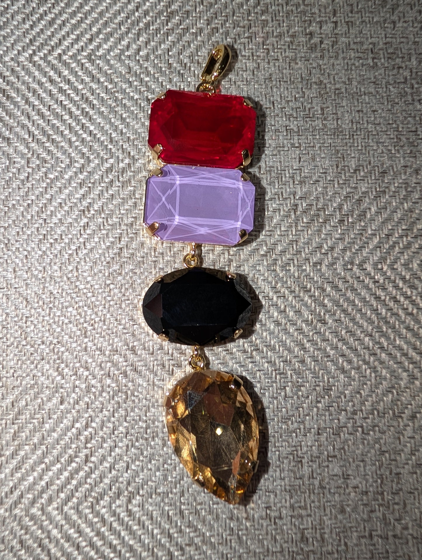 Pre Order WaFa 4-Stone Crystal Drop Pendant — pink neon colorway: deep pink, blush AB, hot pink oval, lavender teardrop
