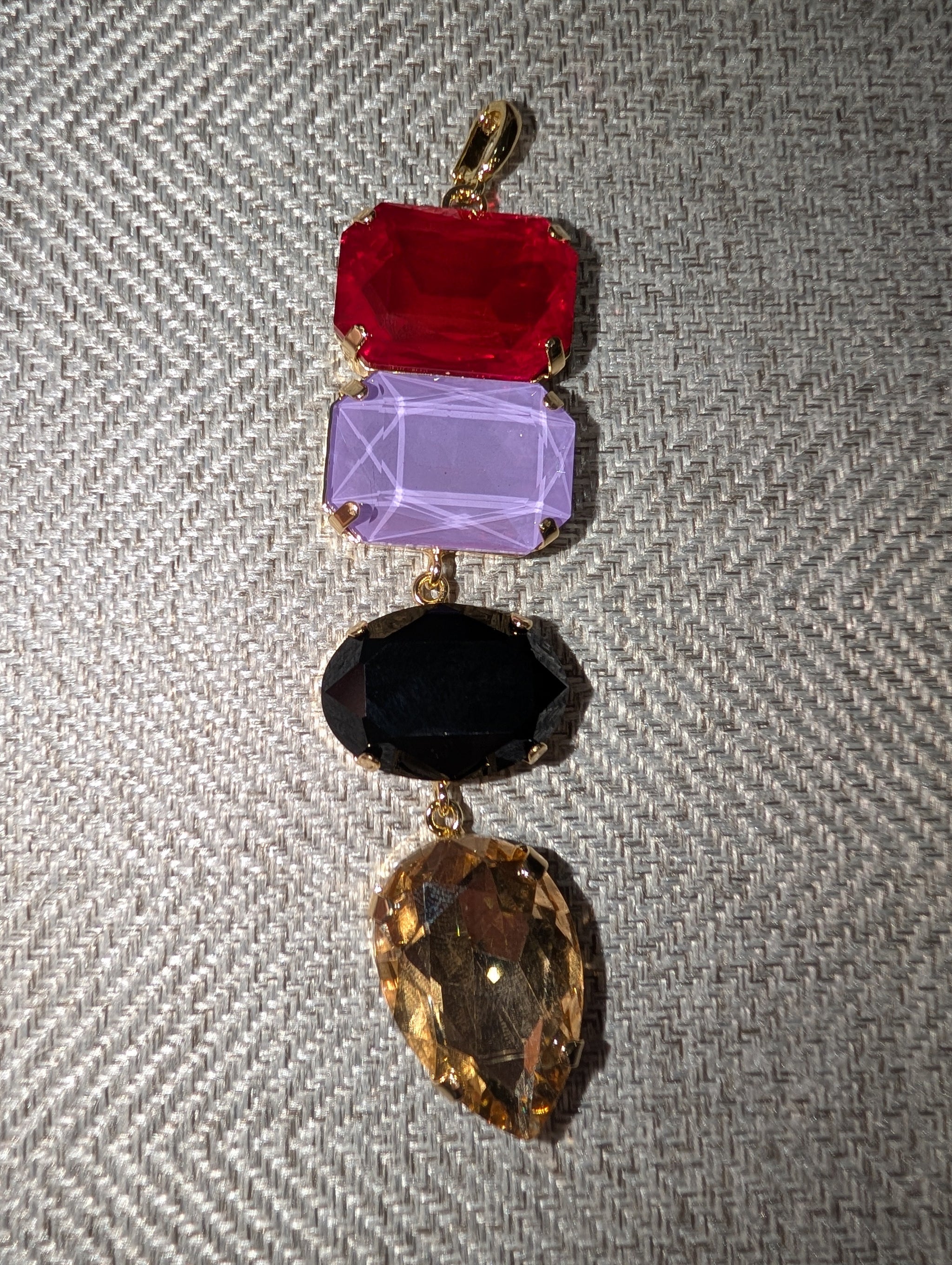 Pre Order WaFa 4-Stone Crystal Drop Pendant — pink neon colorway: deep pink, blush AB, hot pink oval, lavender teardrop
