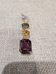 Pre Order WaFa Mixed Crystal Drop Pendant — brown colorway: moonstone teardrop, smoky grey square, amber oval, deep amethyst emerald-cut