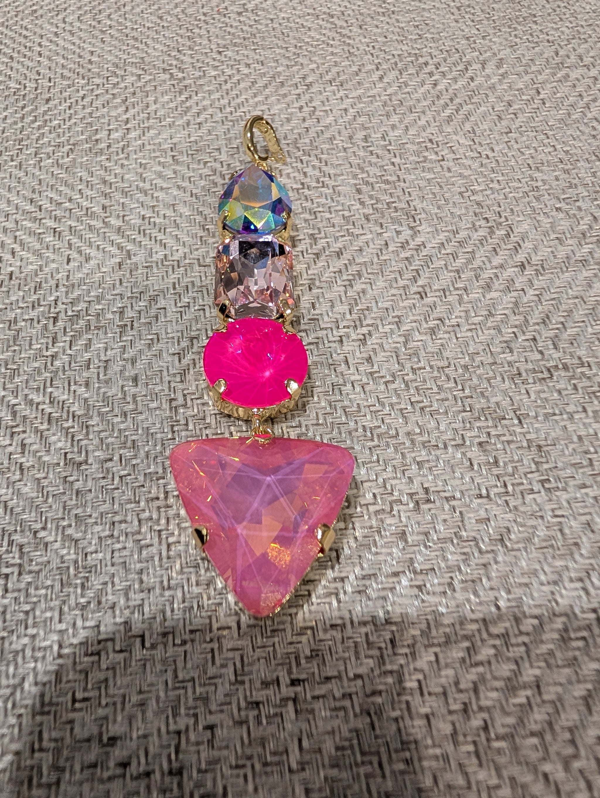 Pre Order WaFa Mixed Crystal Drop Pendant — pink colorway: AB teardrop, blush round, neon pink round, pink opal triangle
