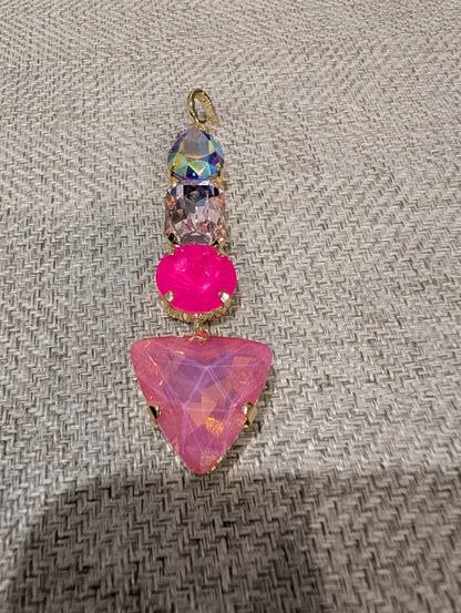 Pre Order WaFa Mixed Crystal Drop Pendant — pink colorway: AB teardrop, blush round, neon pink round, pink opal triangle