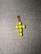 Pre Order WaFa Small Crystal Cross Pendant — neon yellow round crystals in cross formation with gold prong settings and lobster clasp bail
