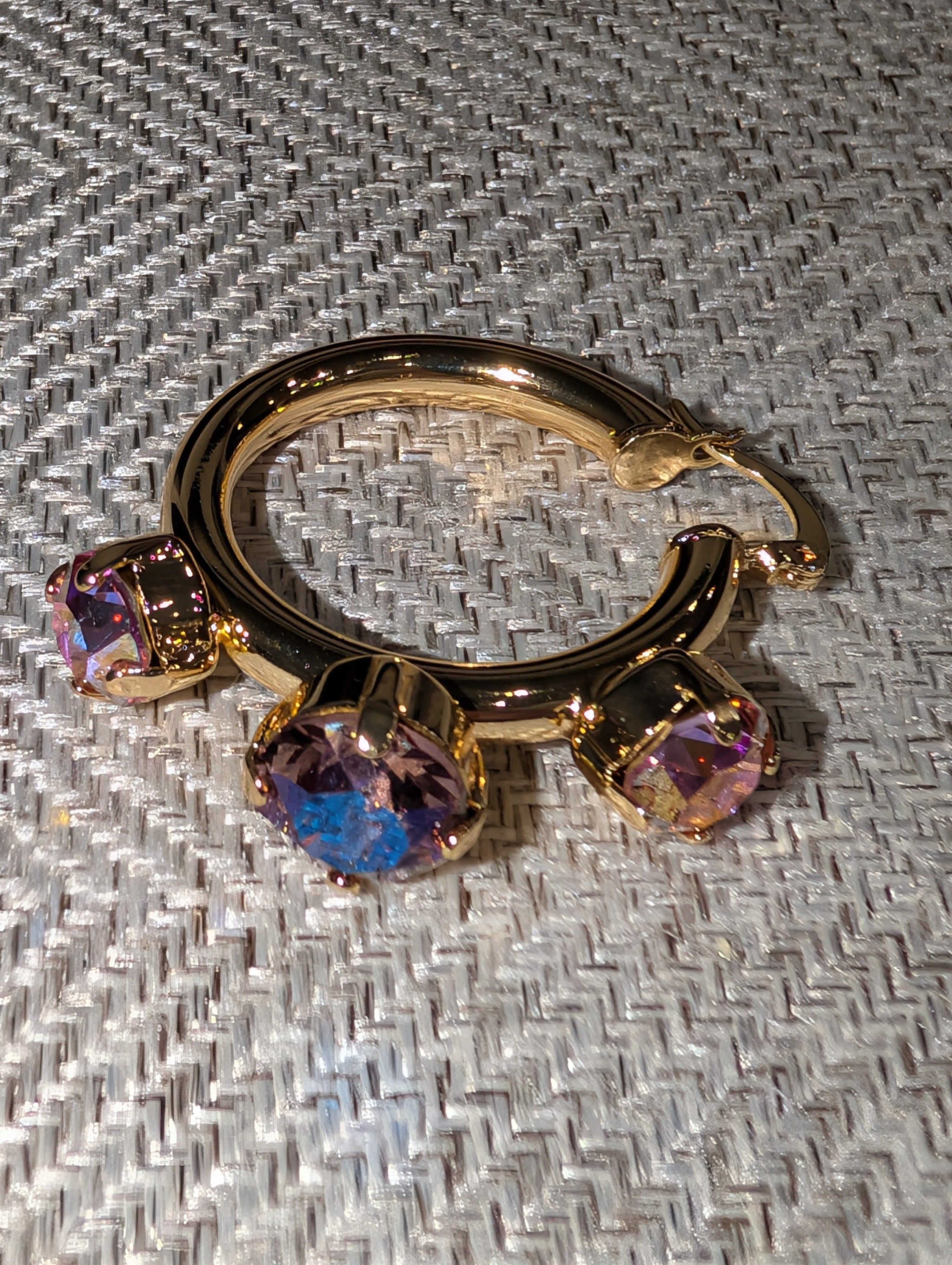Pre Order WaFa 3-Stone Crystal Hoop Cuff Earrings — purple AB iridescent colorway