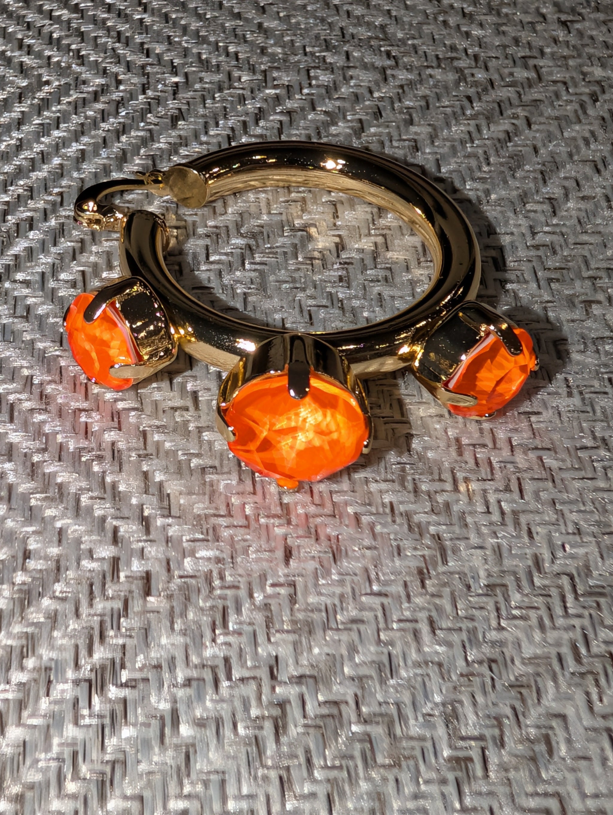 Pre Order WaFa 3-Stone Crystal Hoop Cuff Earrings — neon orange colorway