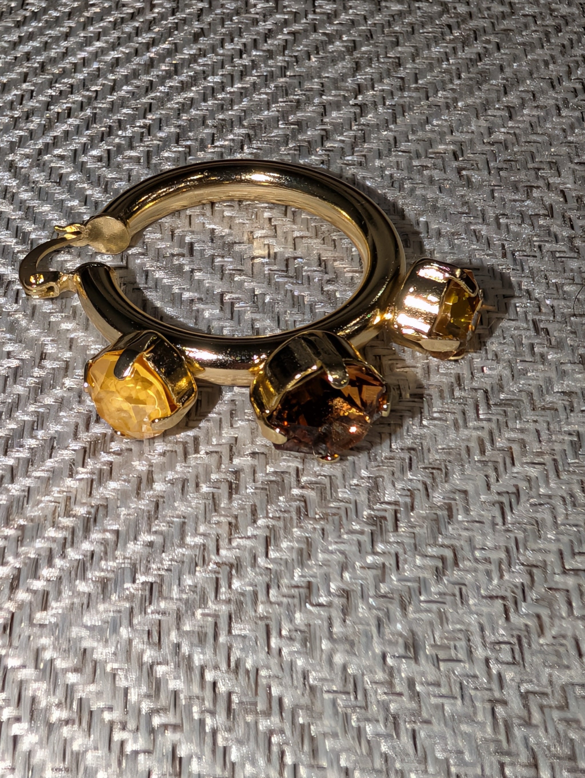 Pre Order WaFa 3-Stone Crystal Hoop Cuff Earrings — brown smoky amber colorway