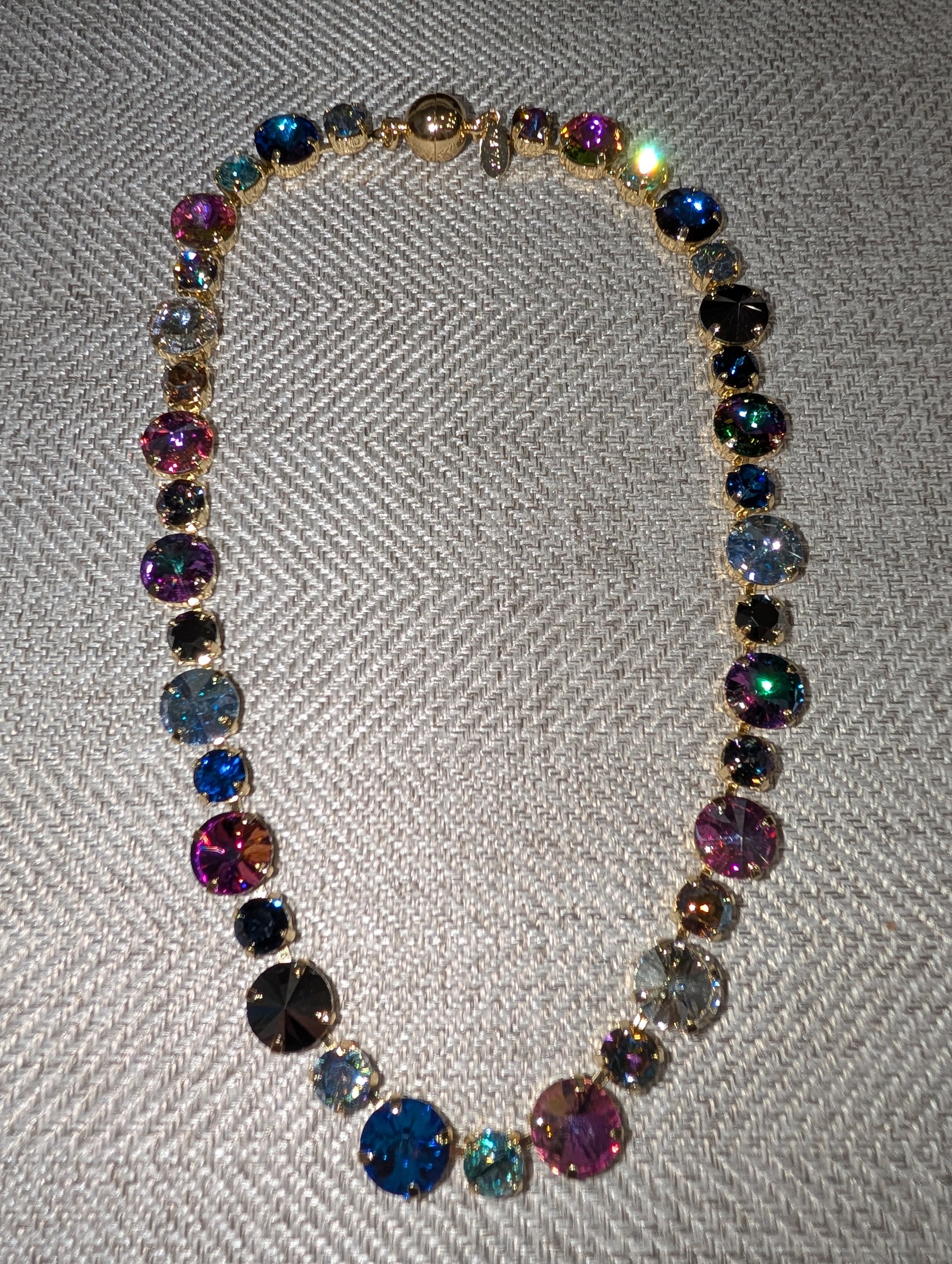 Pre Order WaFa 18" Big Stone Full Crystal Statement Necklace — multi: large mixed AB iridescent round crystals in every color in gold prong settings with magnetic ball clasp