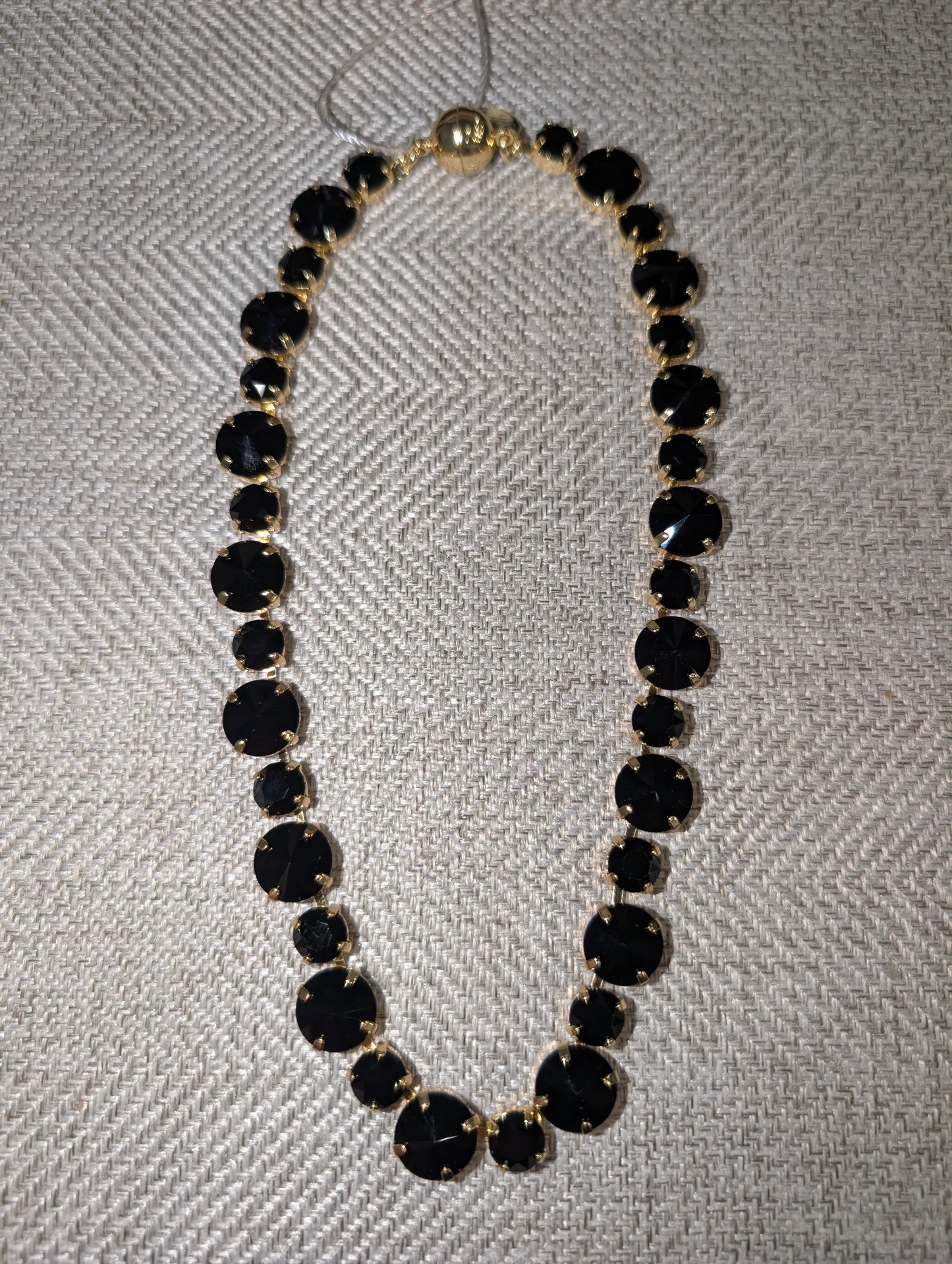 Pre Order WaFa 18" Big Stone Full Crystal Statement Necklace — black: large jet black round crystals in gold prong settings with magnetic ball clasp