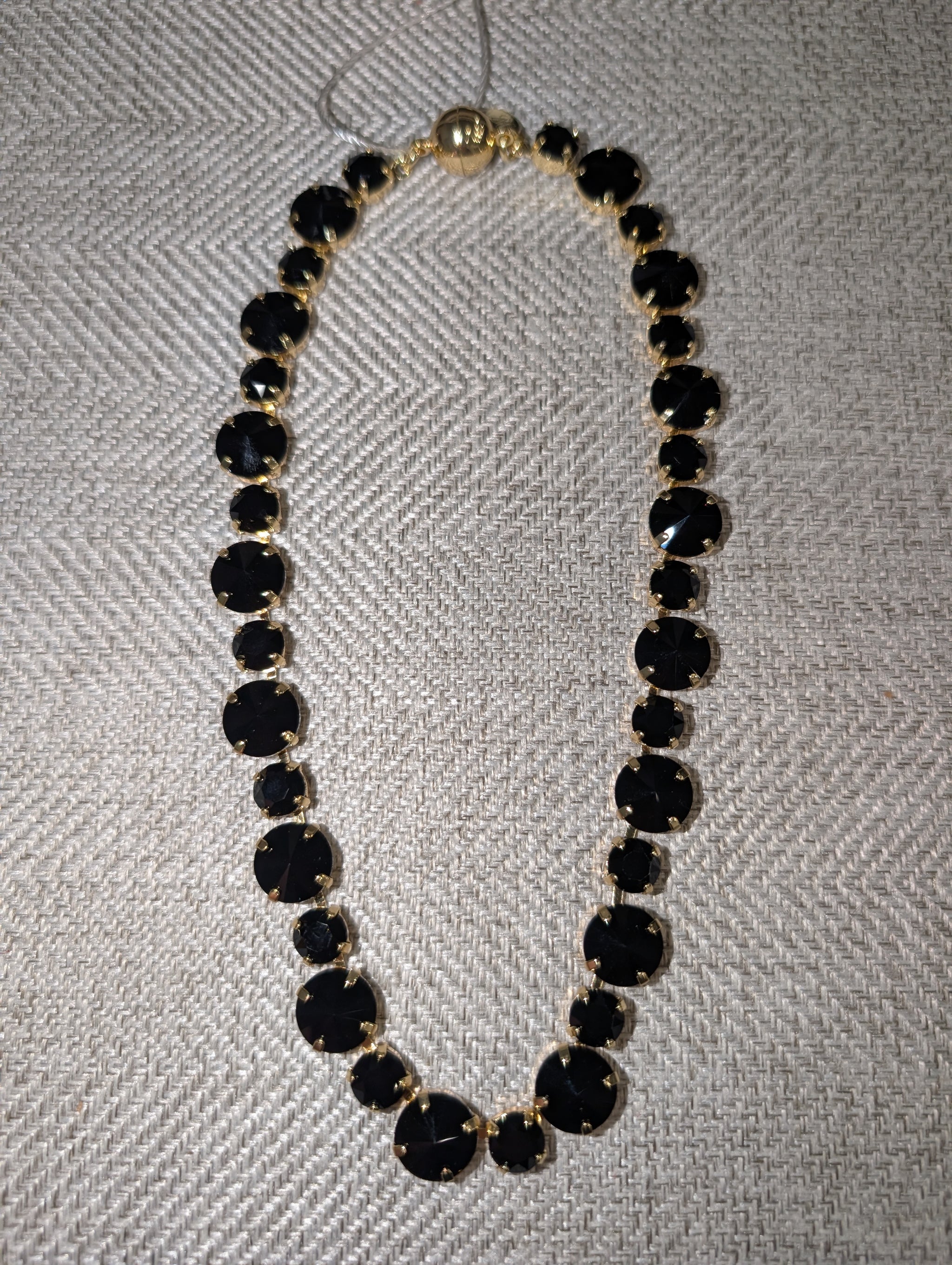 Pre Order WaFa 18" Big Stone Full Crystal Statement Necklace — black: large jet black round crystals in gold prong settings with magnetic ball clasp