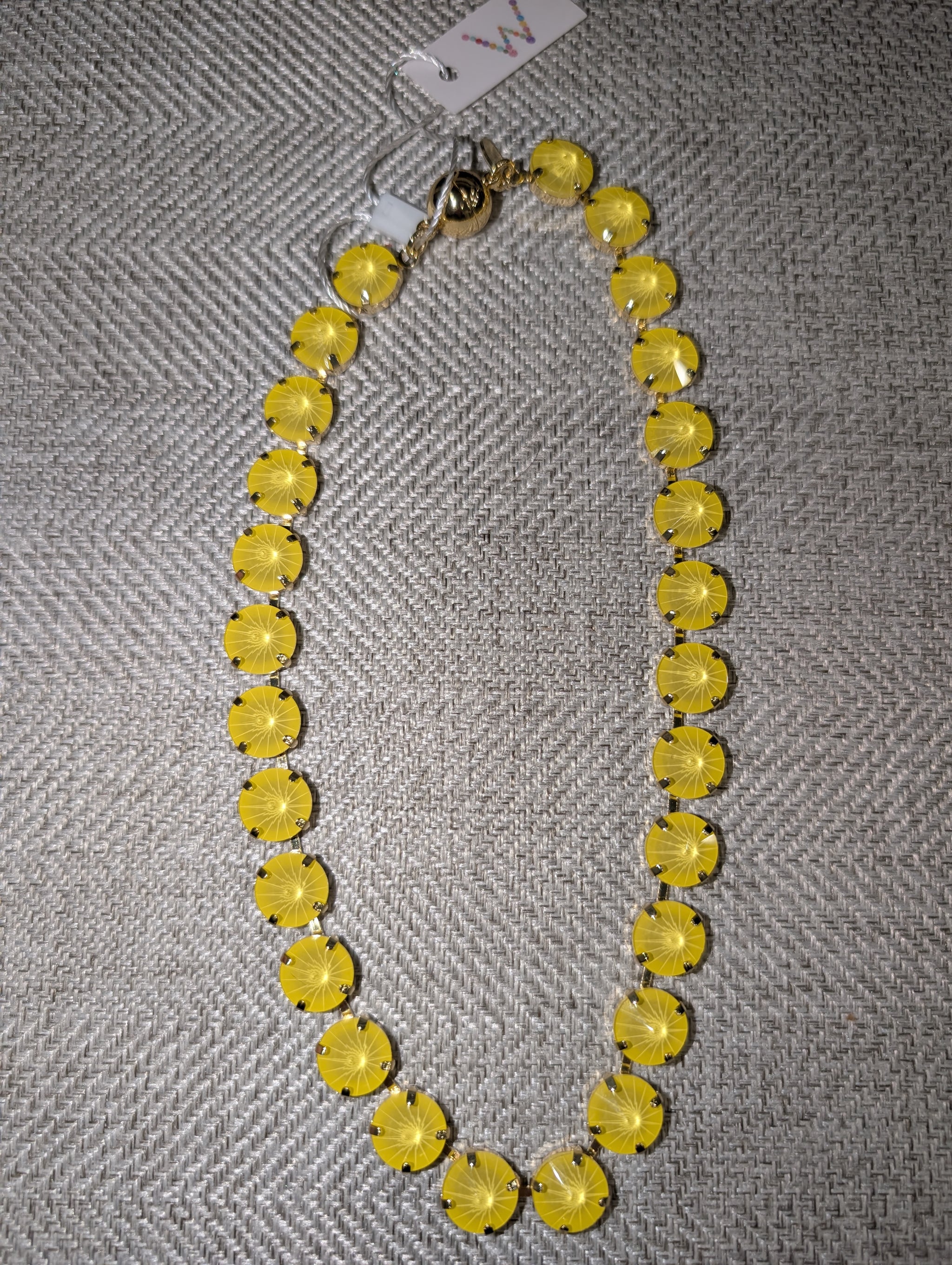Pre Order WaFa 18" Big Stone Full Crystal Statement Necklace — citrus: large neon yellow round crystals with starburst faceting in silver prong settings