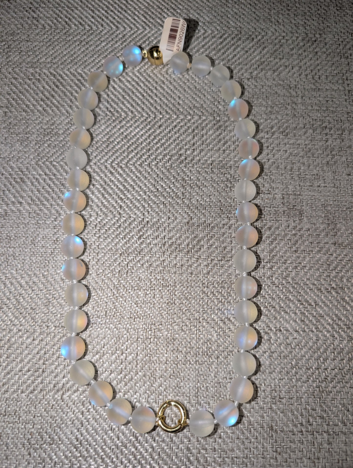 Pre Order WaFa Mermaid Glass Bead Necklace — white: full strand of frosted white opalescent mermaid glass beads with gold ball clasp and gold ring clasp