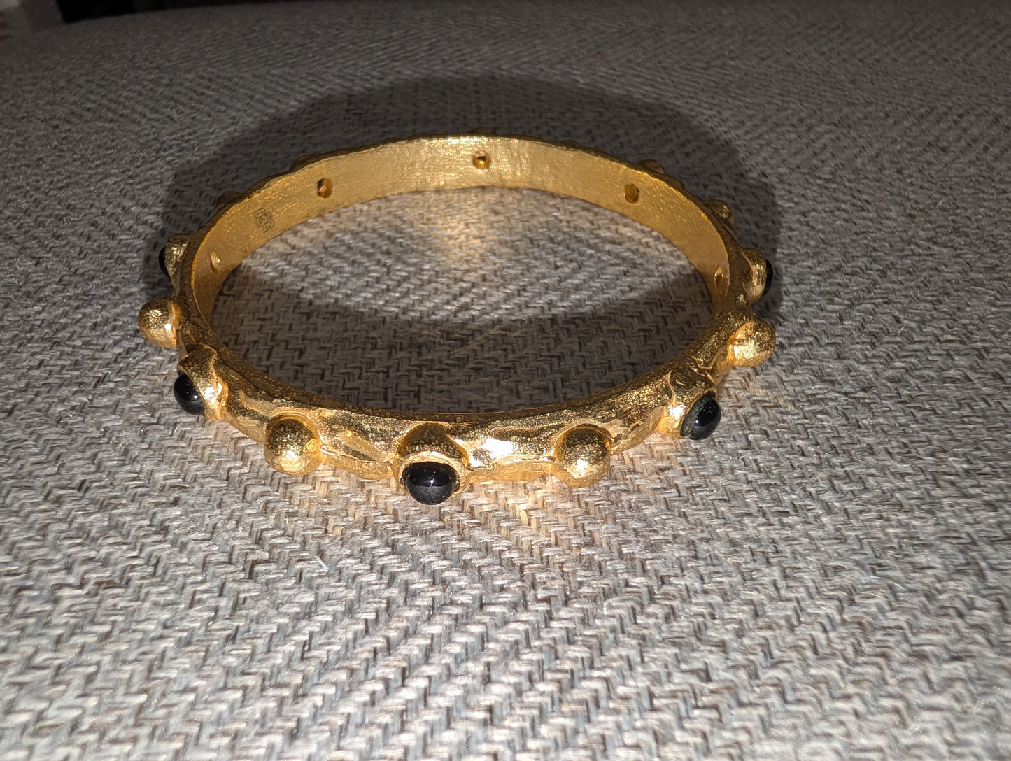 Pre Order WaFa Black Cabochon Hammered Gold Bangle — textured hammered gold bangle with black onyx cabochon studs set all the way around