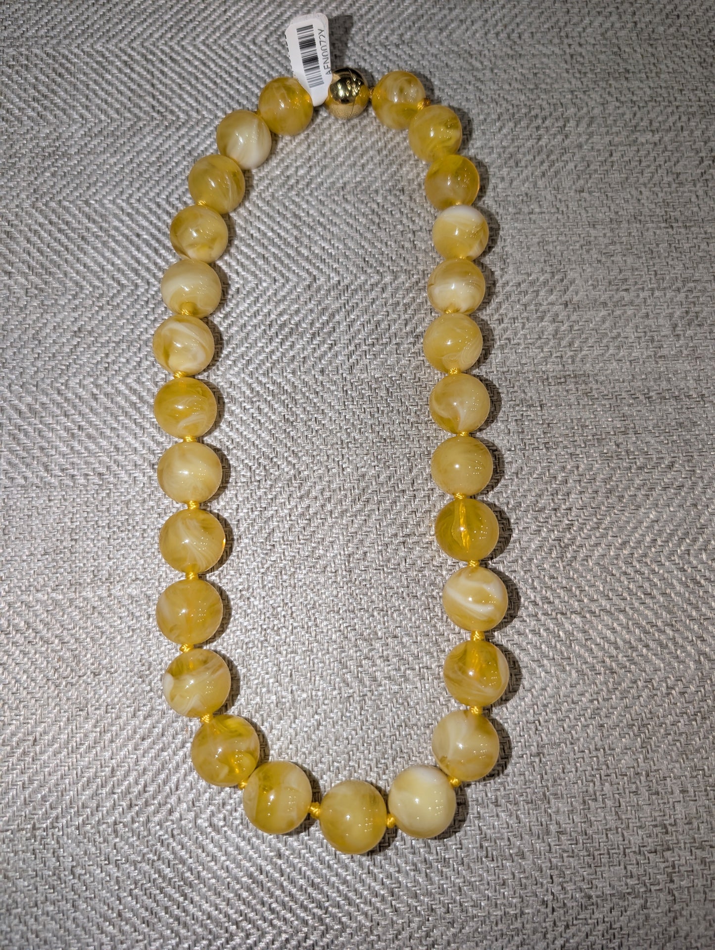 Pre Order WaFa Marbled Resin Bead Necklace — yellow: oversized marbled cream and golden yellow resin round beads knotted on gold cord with gold magnetic ball clasp