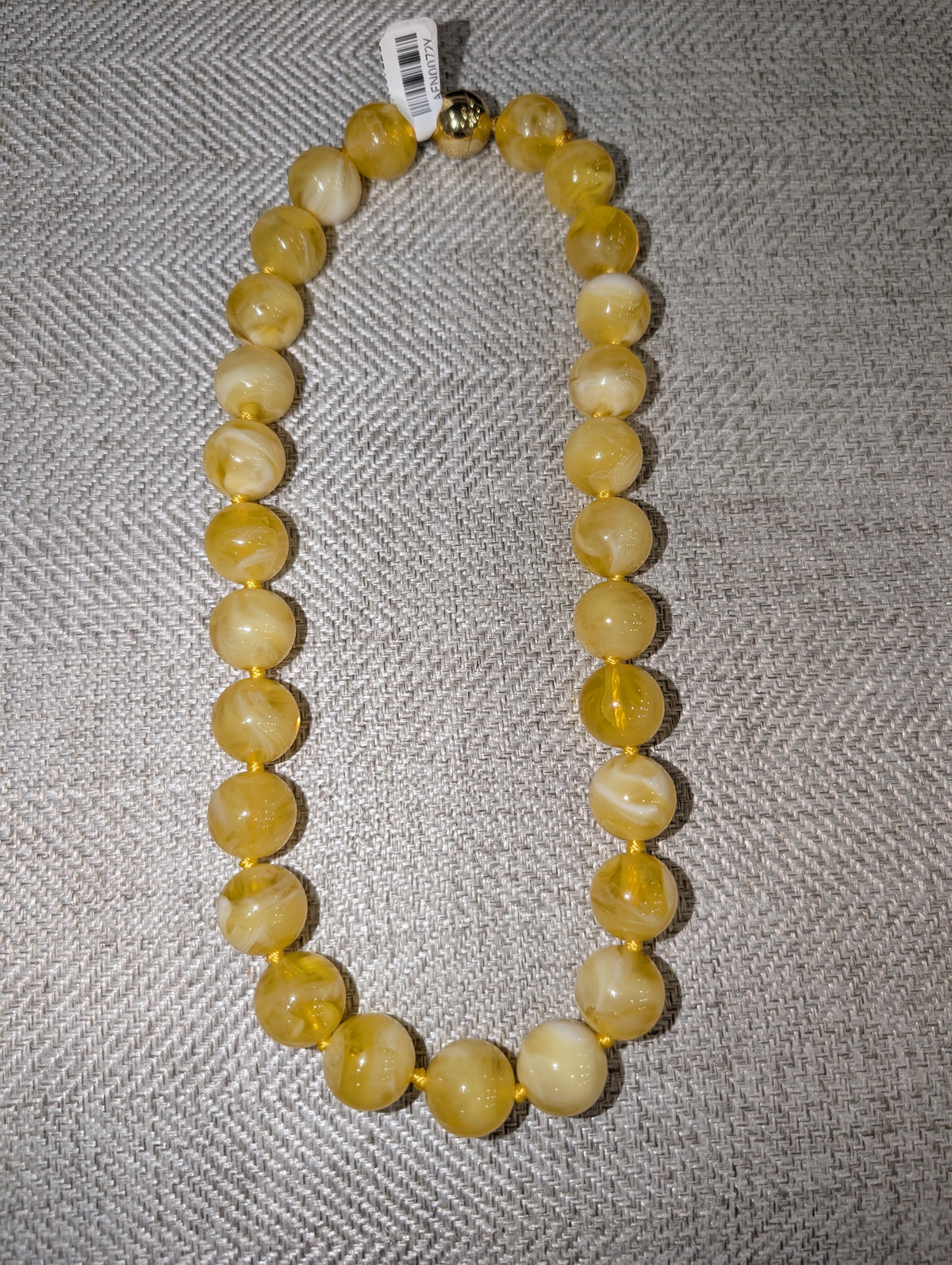 Pre Order WaFa Marbled Resin Bead Necklace — yellow: oversized marbled cream and golden yellow resin round beads knotted on gold cord with gold magnetic ball clasp