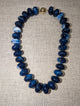 Pre Order WaFa Navy Blue Marbled Rondelle Bead Necklace — oversized deep navy blue and white marbled rondelle resin beads hand-knotted on blue cord with gold magnetic ball clasp