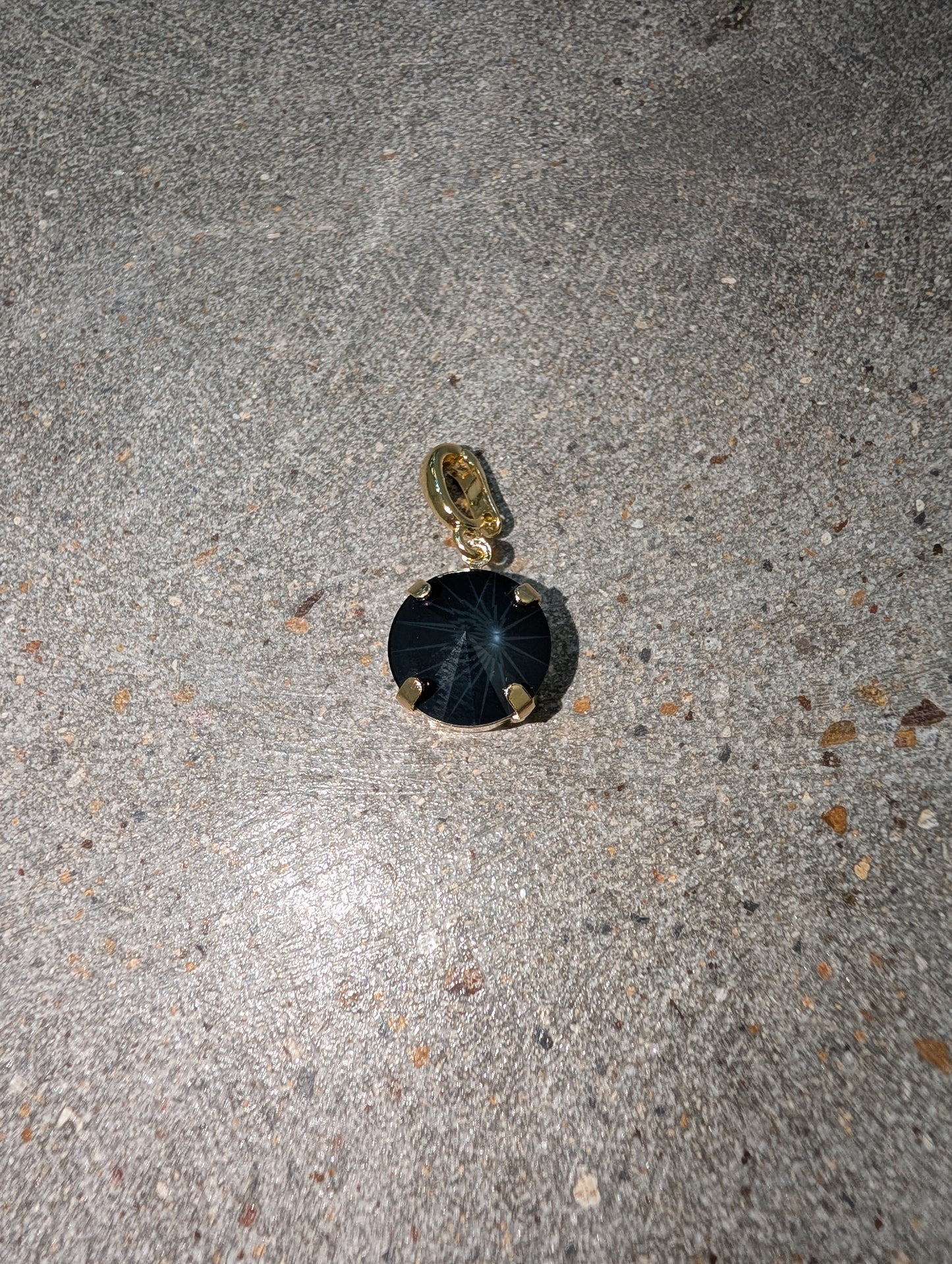 Pre Order WaFa Black Rivoli Crystal Gold Pendant — oversized deep black round rivoli crystal in a gold 4-prong setting with polished gold bail