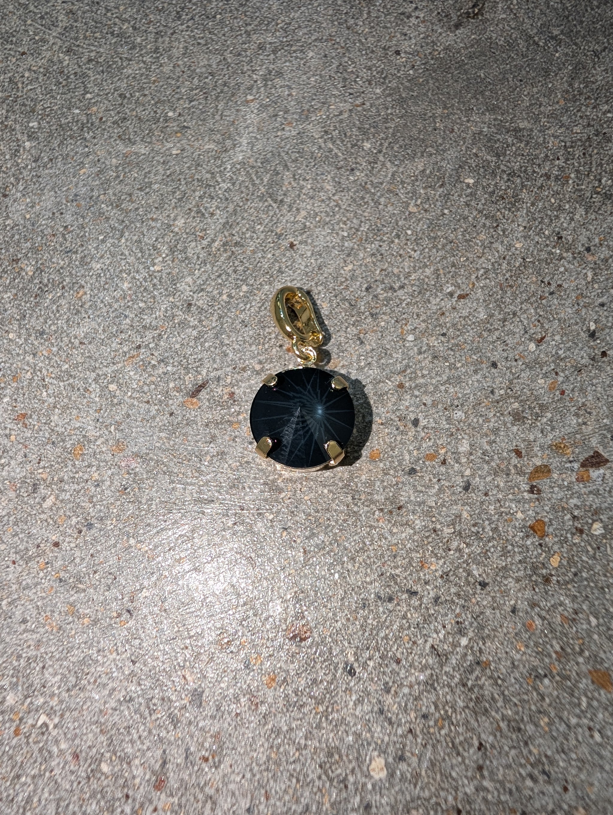 Pre Order WaFa Black Rivoli Crystal Gold Pendant — oversized deep black round rivoli crystal in a gold 4-prong setting with polished gold bail