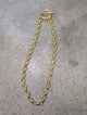 Pre Order WaFa Chunky Gold Circle Link Toggle Necklace — chunky polished gold round circle links connected by textured barrel connectors with a decorative gold toggle clasp
