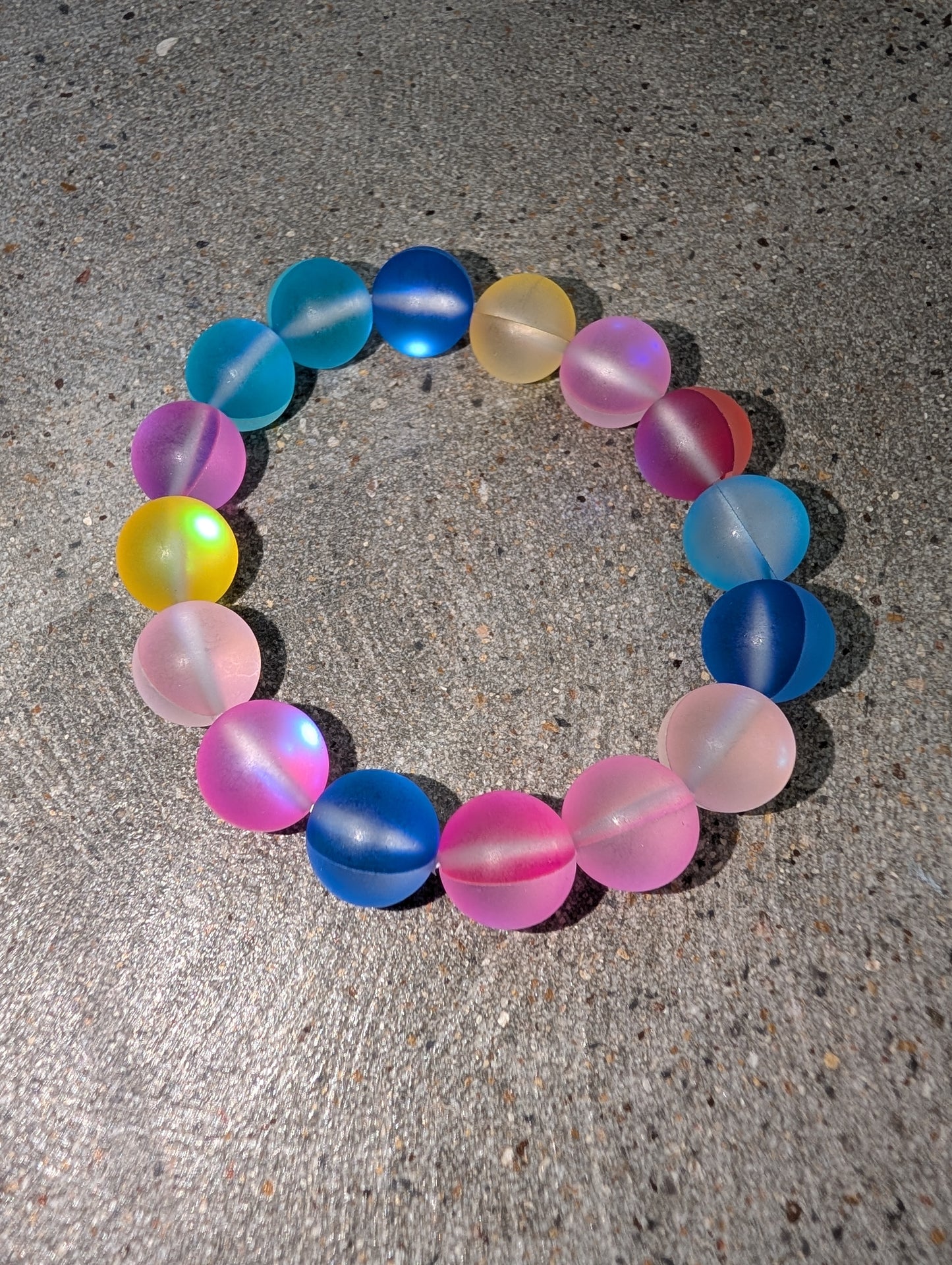 Pre Order WaFa Frosted Mermaid Glass Bead Stretch Bracelet — multicolor: oversized frosted mixed round mermaid glass beads in pink, blue, yellow, and clear with iridescent flash on stretch cord