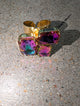 Pre Order WaFa Volcano Crystal Ring — four oversized faceted square crystals in violet, pink, teal, and rose set in gold-tone prong cluster cuff