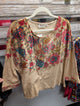 Paper Lace beige top with colorful floral panels and matching sleeve trim