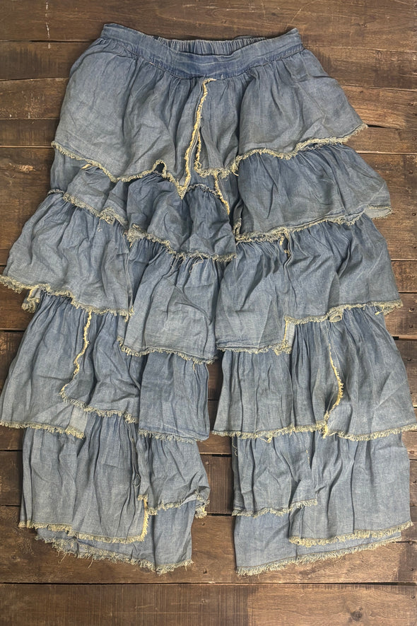 Jaded Gypsy  Ruffle Away Pants - Chambray