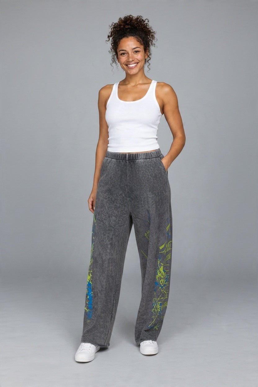 I Love Linen Neon Splatter Mineral Wash Wide Leg Pants