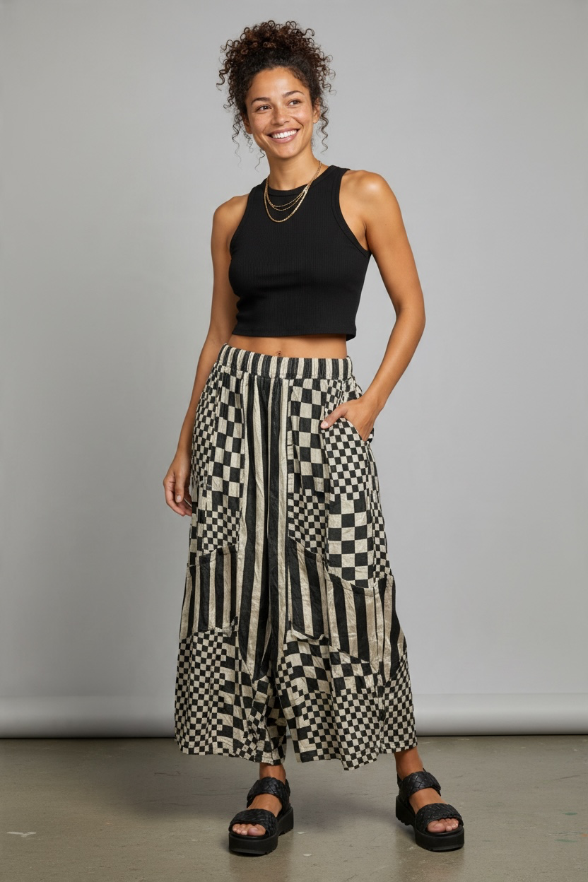 I Love Linen Velvet Check Harem Pant