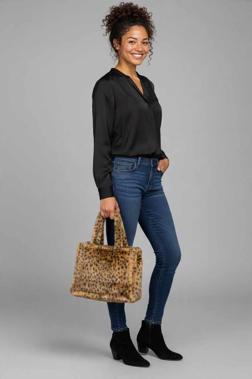 Furry Medium Leopard Handbag