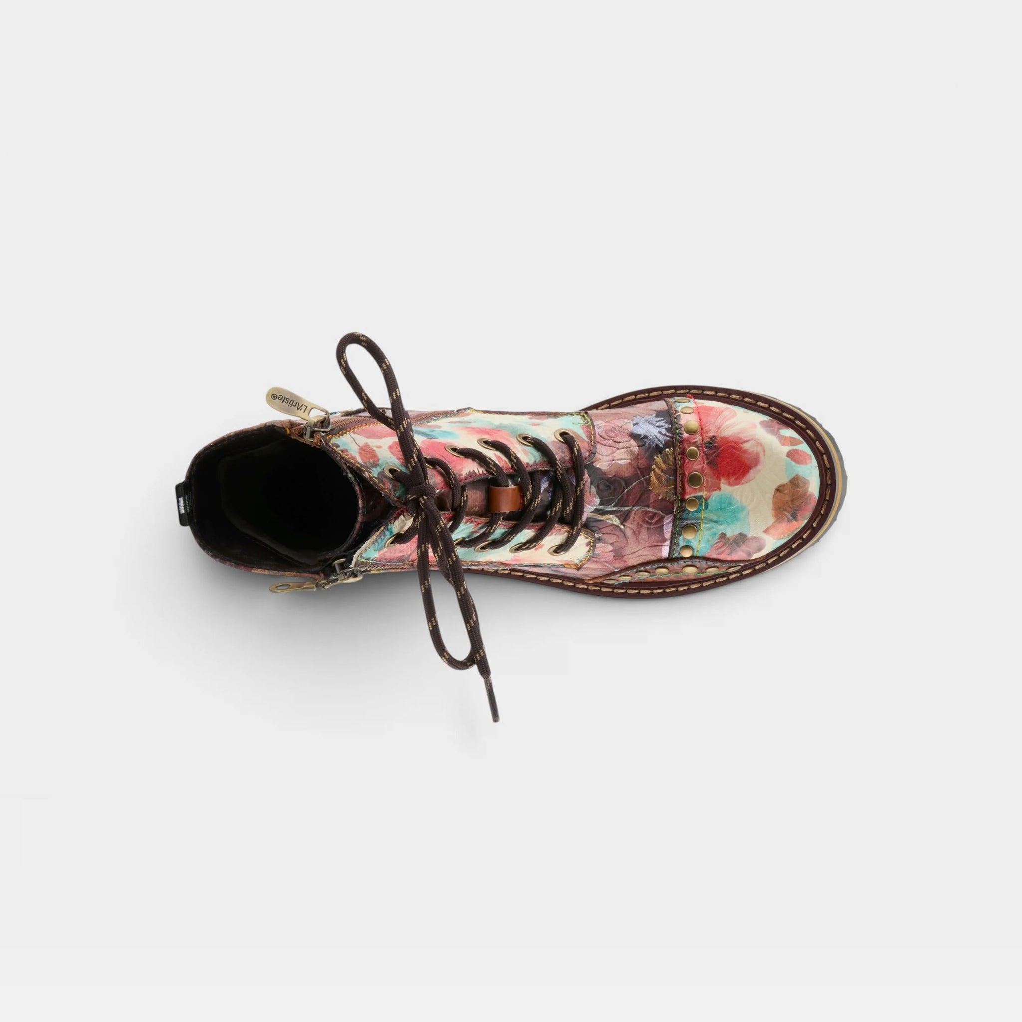 L'Artiste Rugup-Flower floral studded ankle boot back view
