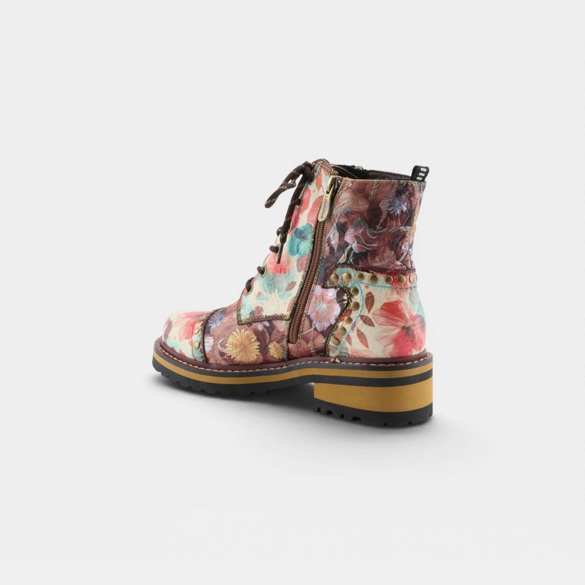 L'Artiste Rugup-Flower floral studded ankle boot top view