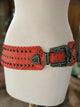 Kurtman Desert Fire coral statement belt with dark studs, turquoise-colored accents and ornate Western buckle
