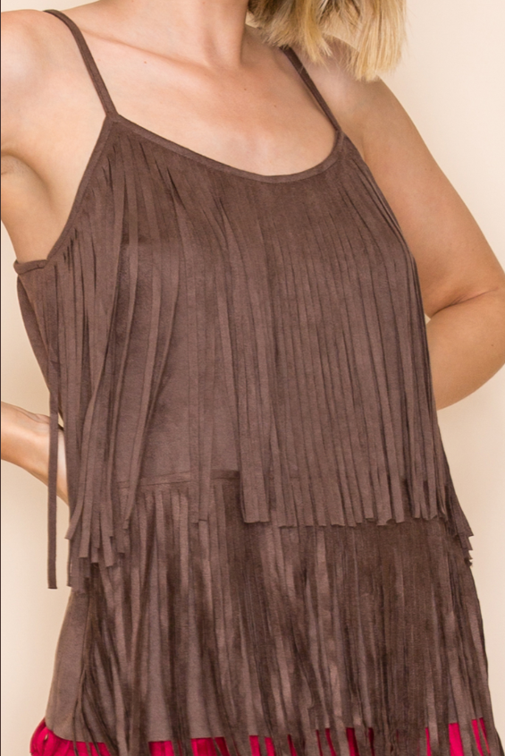 Vocal Coco Tiered Fringe Suede Camisole