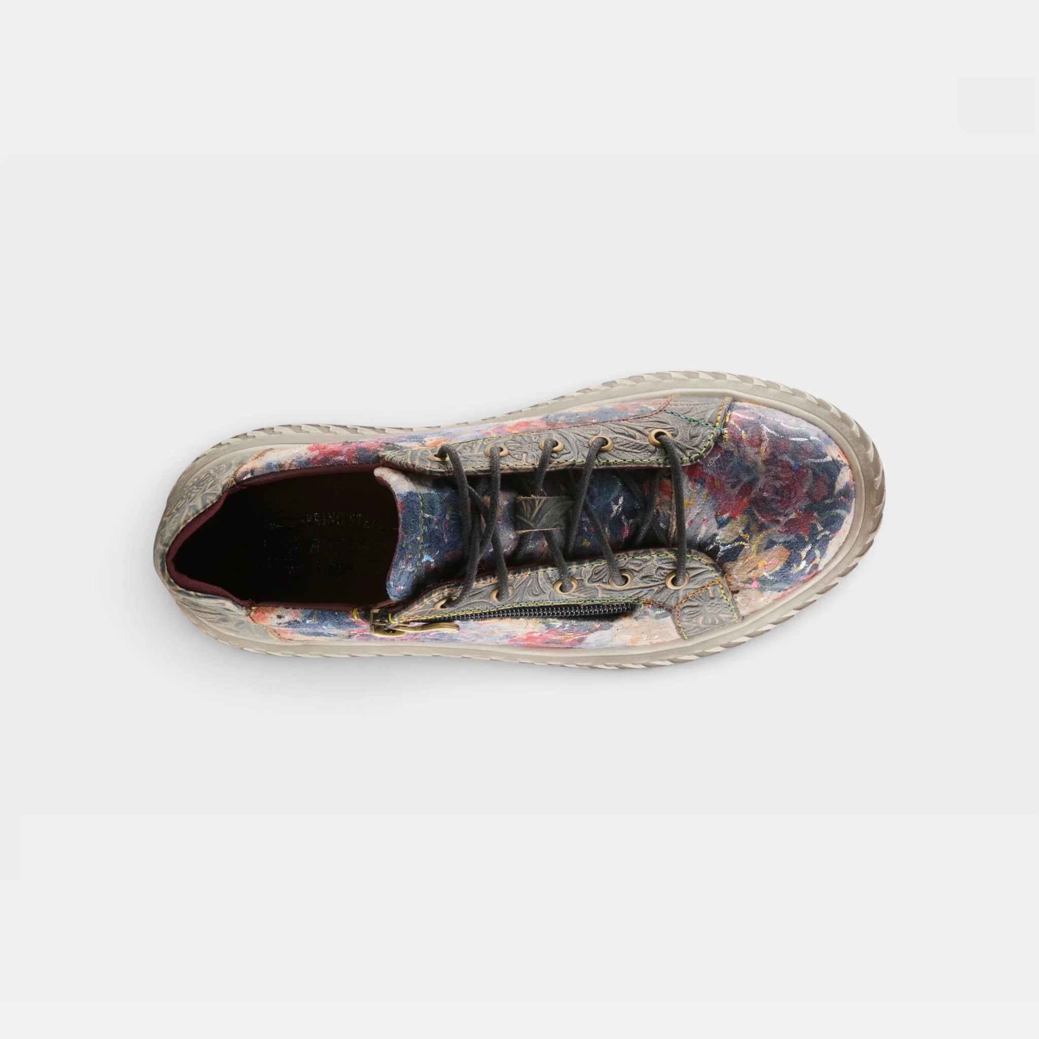 L'Artiste Tiretread navy multi floral platform sneaker back view