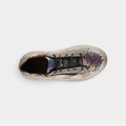 L'Artiste Tiretread navy multi floral platform sneaker back view