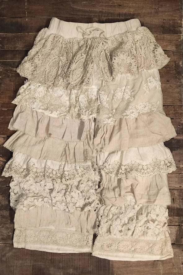 Jaded Gypsy Layers of Romance Pants - multi-tiered ivory lace and ruffle wide-leg pants