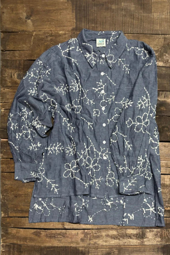 Jaded Gypsy Blue Gardens Embroidered Top