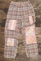 Jaded Gypsy Traveling On Pants in Lavender Plaid - wide-leg plaid pants with mixed patchwork accents