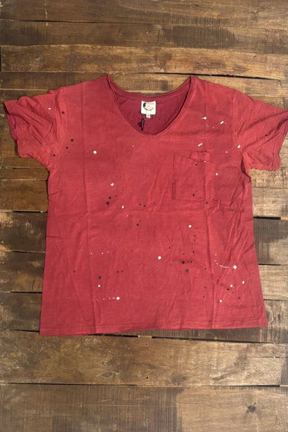 Jaded Gypsy Moon Dance V-Neck Tee - Wine Splatter