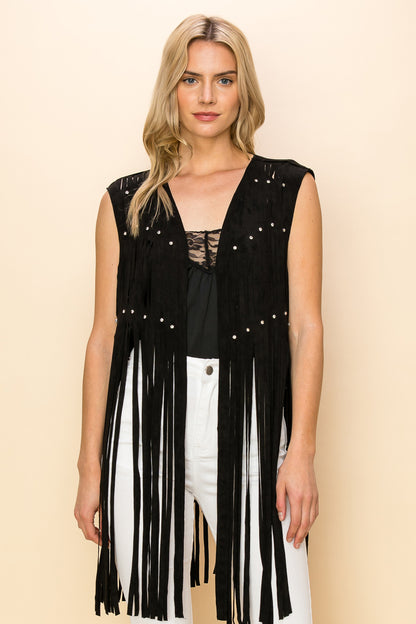 Vocal Suede Laser Cut Rhinestone Vest
