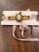 A Rare Bird Cameo Royale choker in Blush / Gold with amber beads and blush ribbon