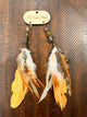 A Rare Bird long golden yellow, cream and brown feather earrings with faceted beads and sparkling accents