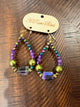 A Rare Bird purple and chartreuse beaded teardrop earrings with iridescent rectangular accents