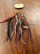 A Rare Bird sparkling gold-tone star earrings with brown ribbons and long mixed feathers