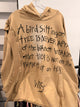 Tan A Rare Bird Unshaken Wings hoodie, front with inspirational lettering and kangaroo pocket