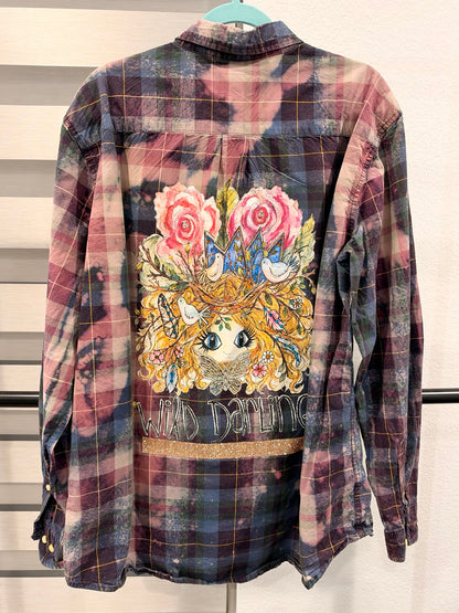A Rare Bird Wild Darling Top in Navy/Pink Plaid, back with Wild Darling graphic
