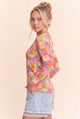 Davi & Dani Checkerboard Sheer Mesh Long Sleeve Top - front view