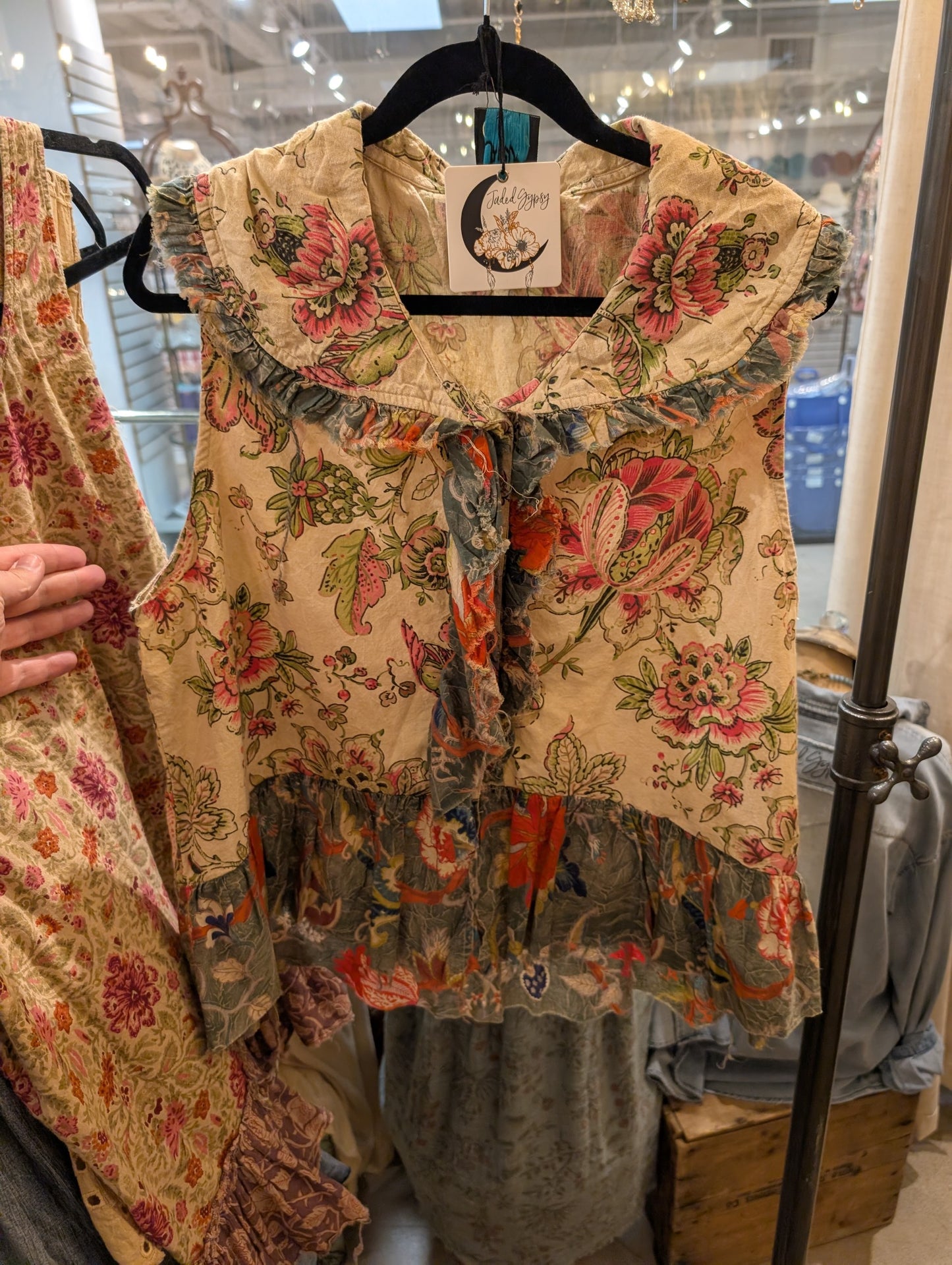 Jaded Gypsy Moonwater Tank - floral print ruffle collar tiered hem top