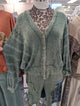 Jher HT7637 Olive Mineral-Washed Tonal Stripe Button-Front Cardigan with Patch Pockets